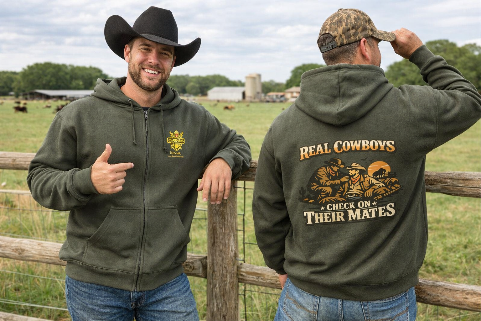 'Real cowboys' Zip Up Hoody